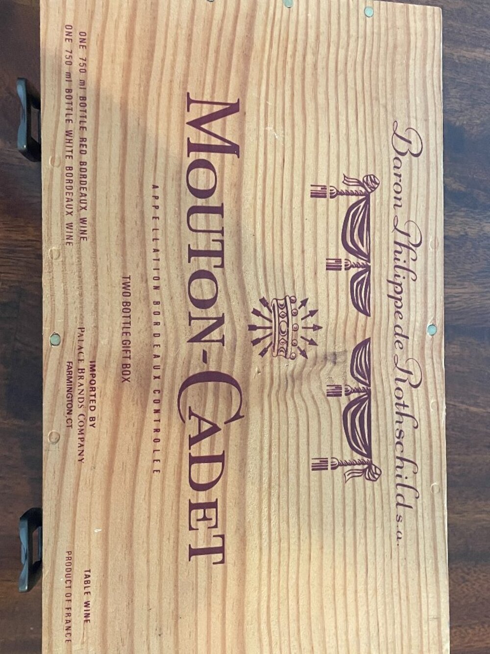 Mouton Cadet Baron Philippe de Rothschild Vintage Wood Wine Box 13" X 7. 5" X 4"